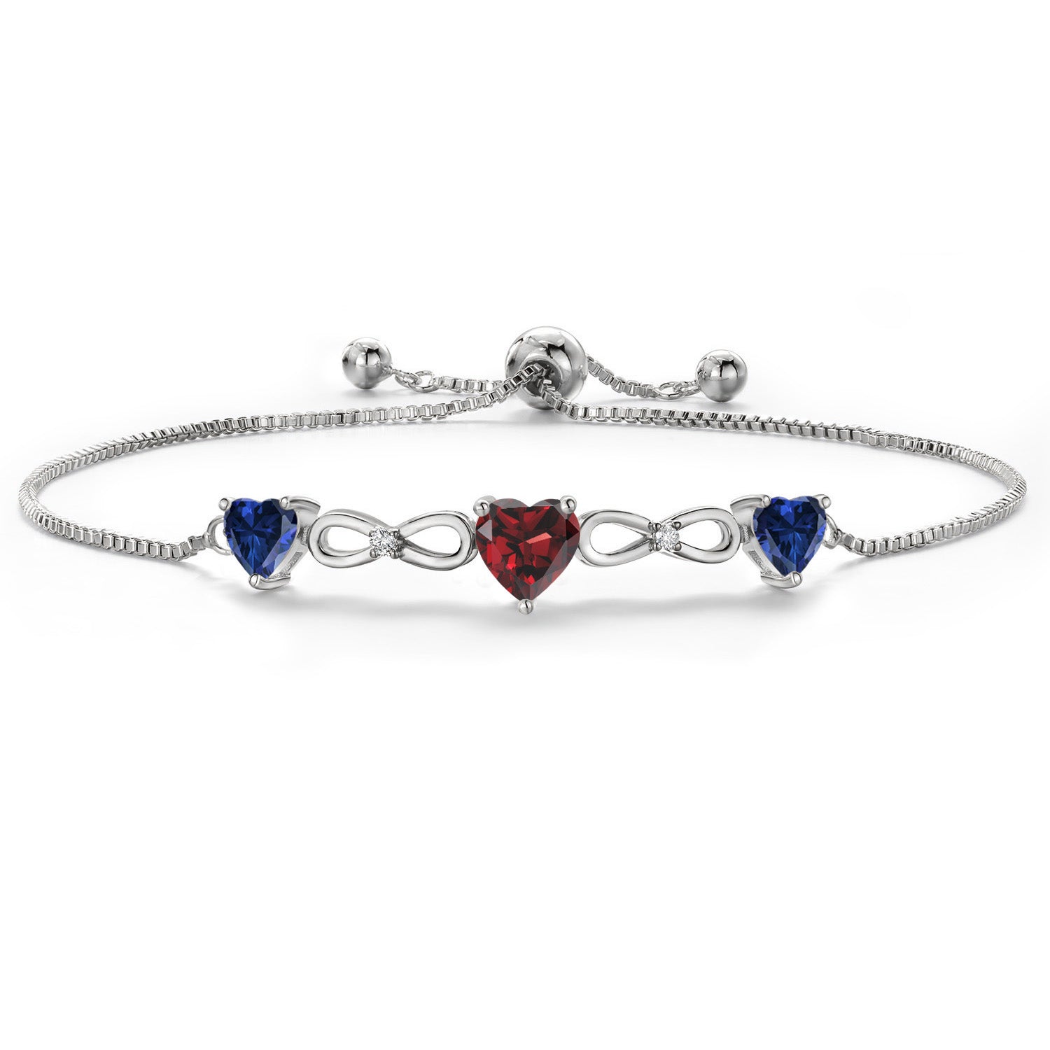 Garnet and Created Sapphire_Bracelet in Rhodium Plated