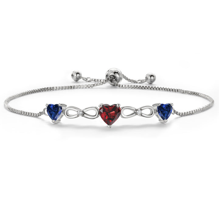 Garnet and Created Sapphire_Bracelet in Rhodium Plated
