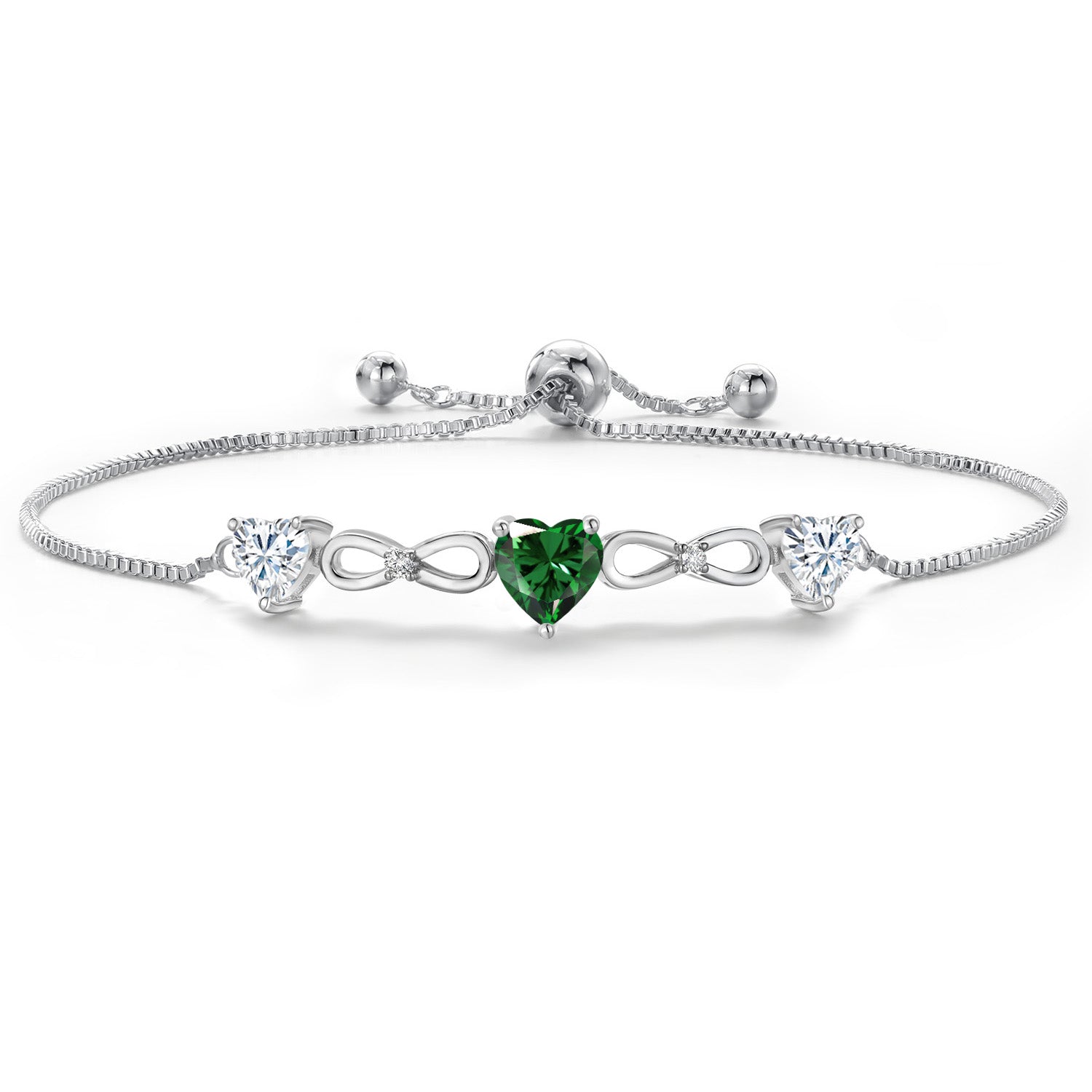 Nano Emerald and Moissanite_Bracelet in Rhodium Plated