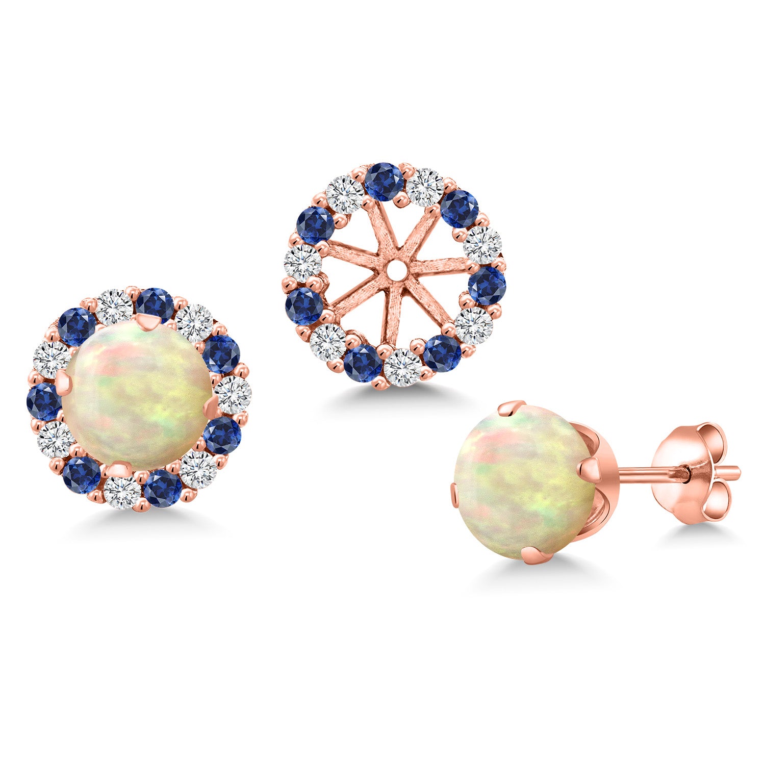 Ethiopian Opal-Cabochon - October_Earrings in 925 Rose Gold Plated Silver