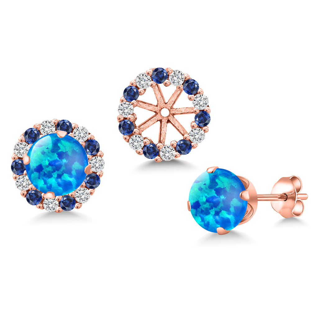Blue Opal - October_Earrings in 925 Rose Gold Plated Silver