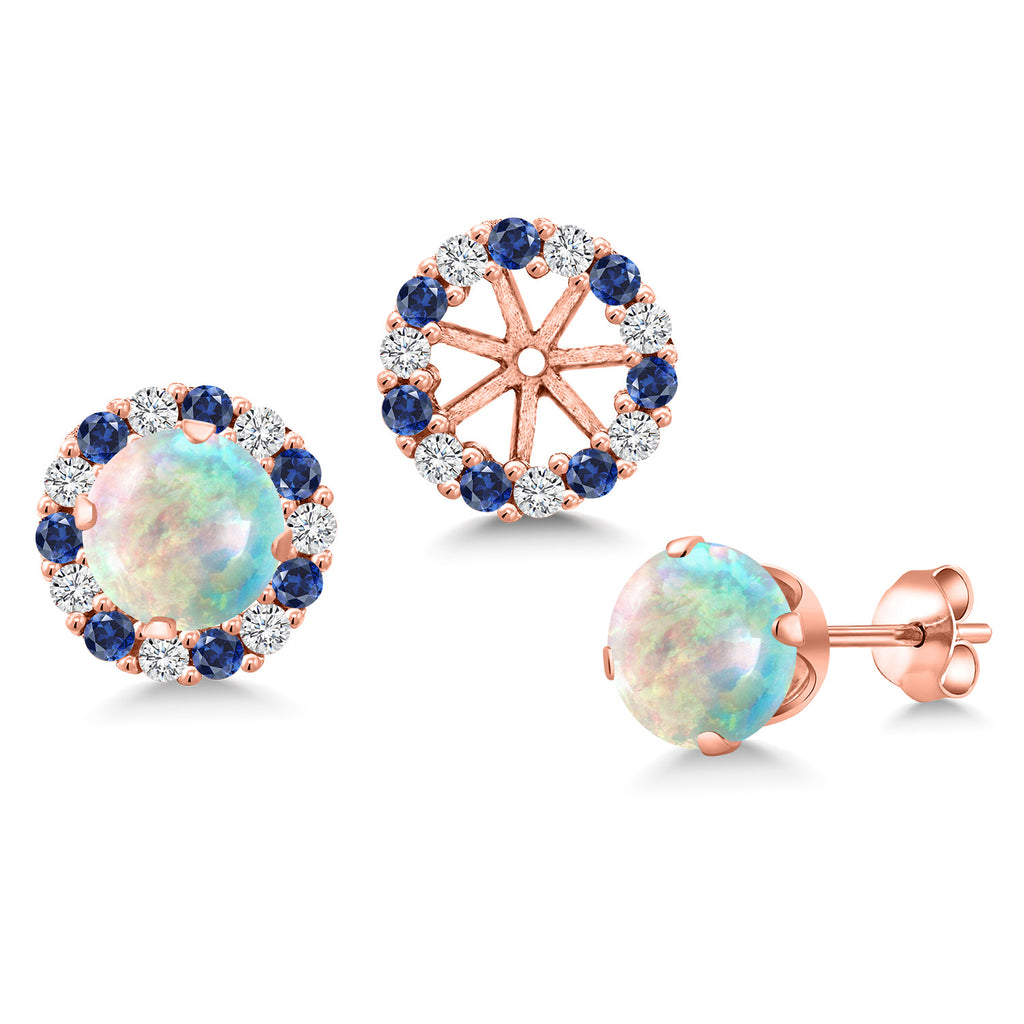 White Opal-Cabochon - October_Earrings in 925 Rose Gold Plated Silver