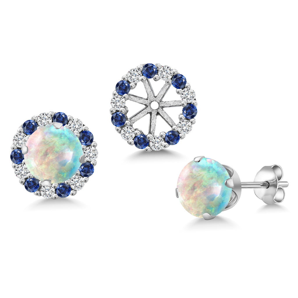 White Opal-Cabochon - October_Earrings in 925 Sterling Silver
