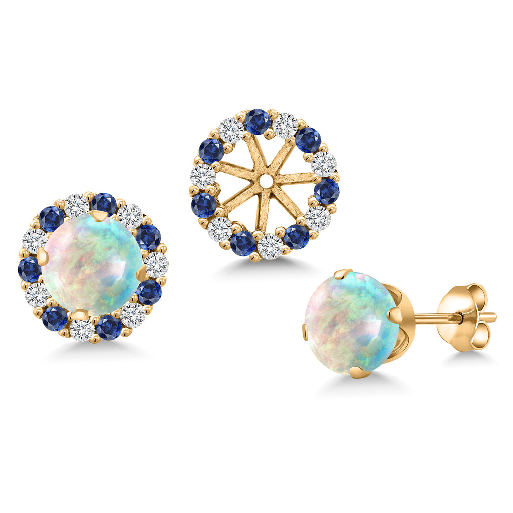 White Opal-Cabochon - October_Earrings in 925 Yellow Gold Plated Silver