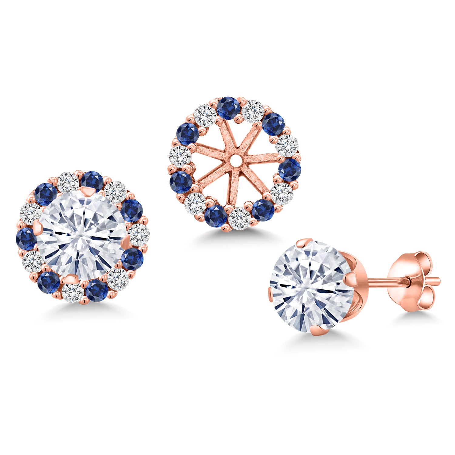 18K Rose Gold Plated Silver Forever Classic Moissanite From Charles & Colvard  Earrings with Jackets For Women | 1.60 Cttw | Gemstone Birthstone | Round 6MM