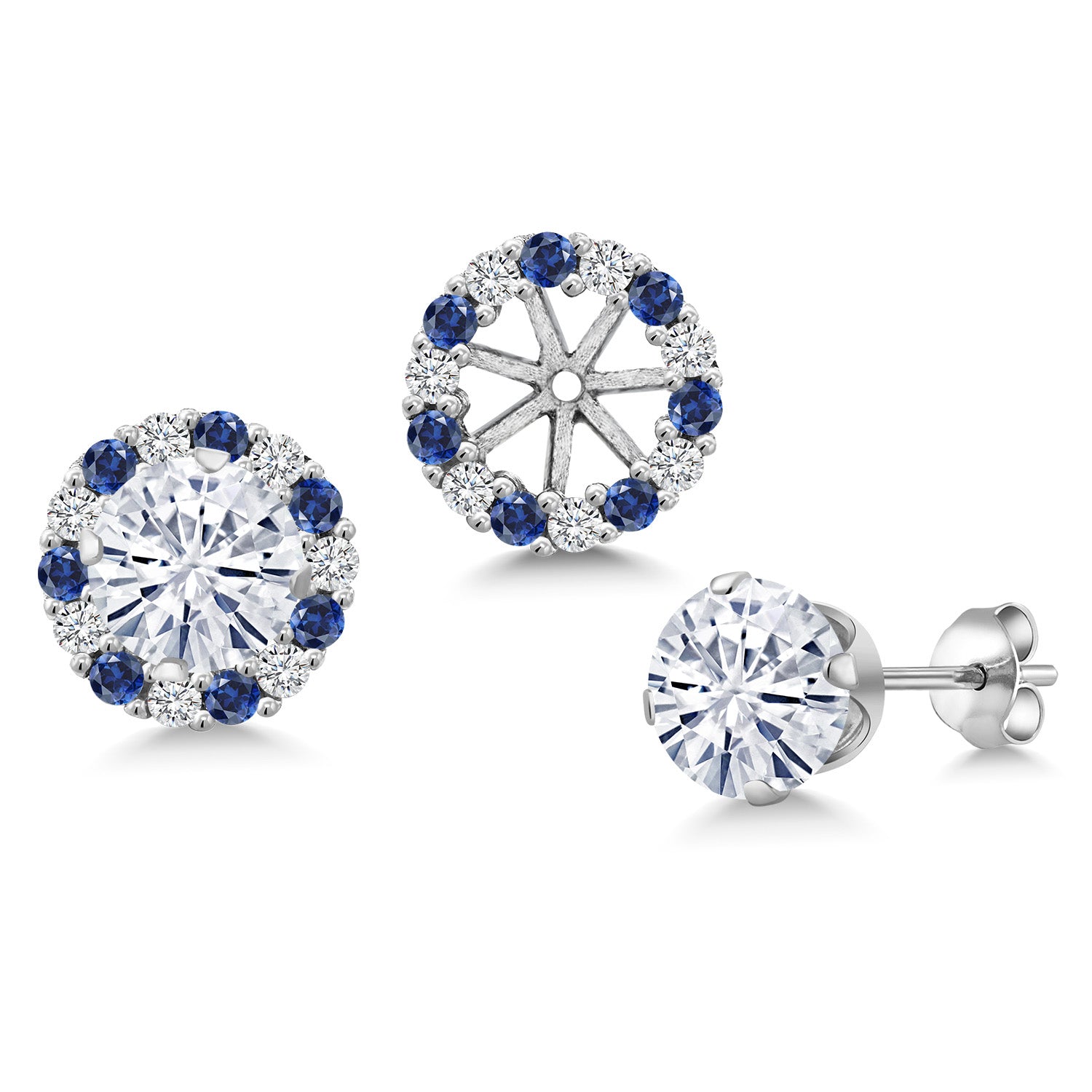 925 Sterling Silver Forever Classic Moissanite From Charles & Colvard  Earrings with Jackets For Women | 1.60 Cttw | Gemstone Birthstone | Round 6MM