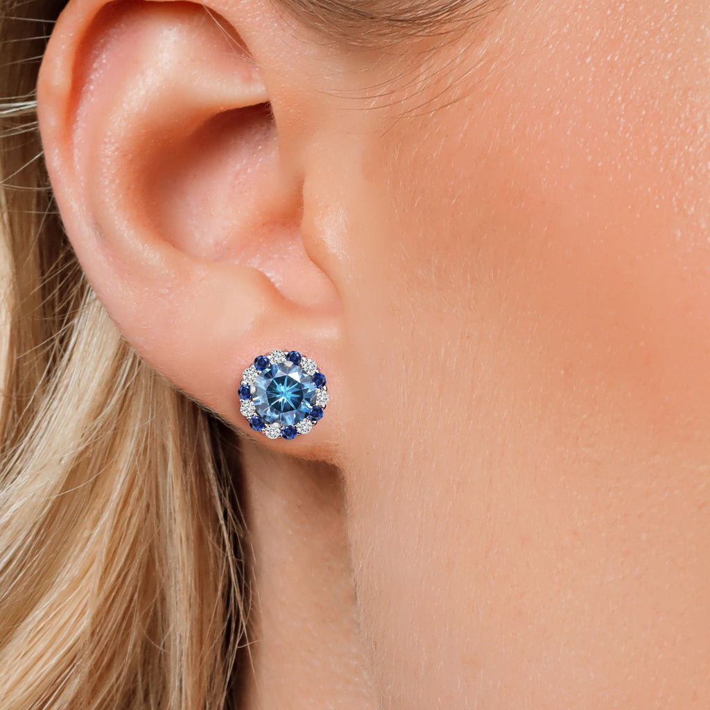 Persian Blue Moissanite - April_Earrings in 925 Sterling Silver