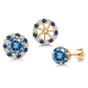 Persian Blue Moissanite - April_Earrings in 925 Yellow Gold Plated Silver