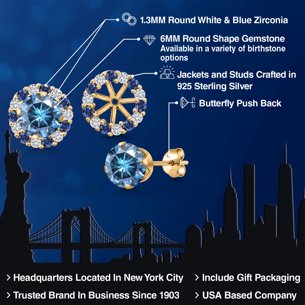 Persian Blue Moissanite - April_Earrings in 925 Yellow Gold Plated Silver