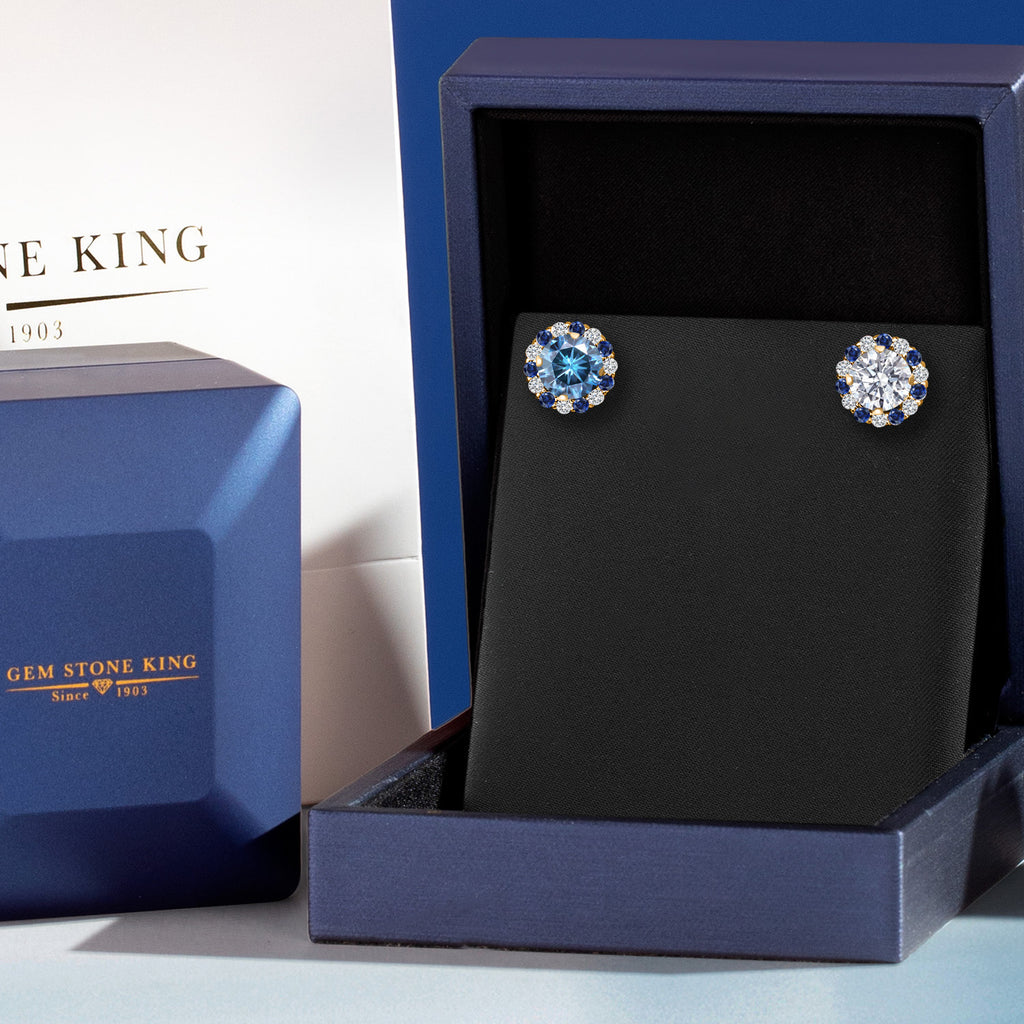 Persian Blue Moissanite - April_Earrings in 925 Yellow Gold Plated Silver