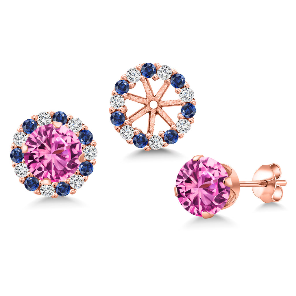 Pink Created Sapphire - September_Earrings in 925 Rose Gold Plated Silver