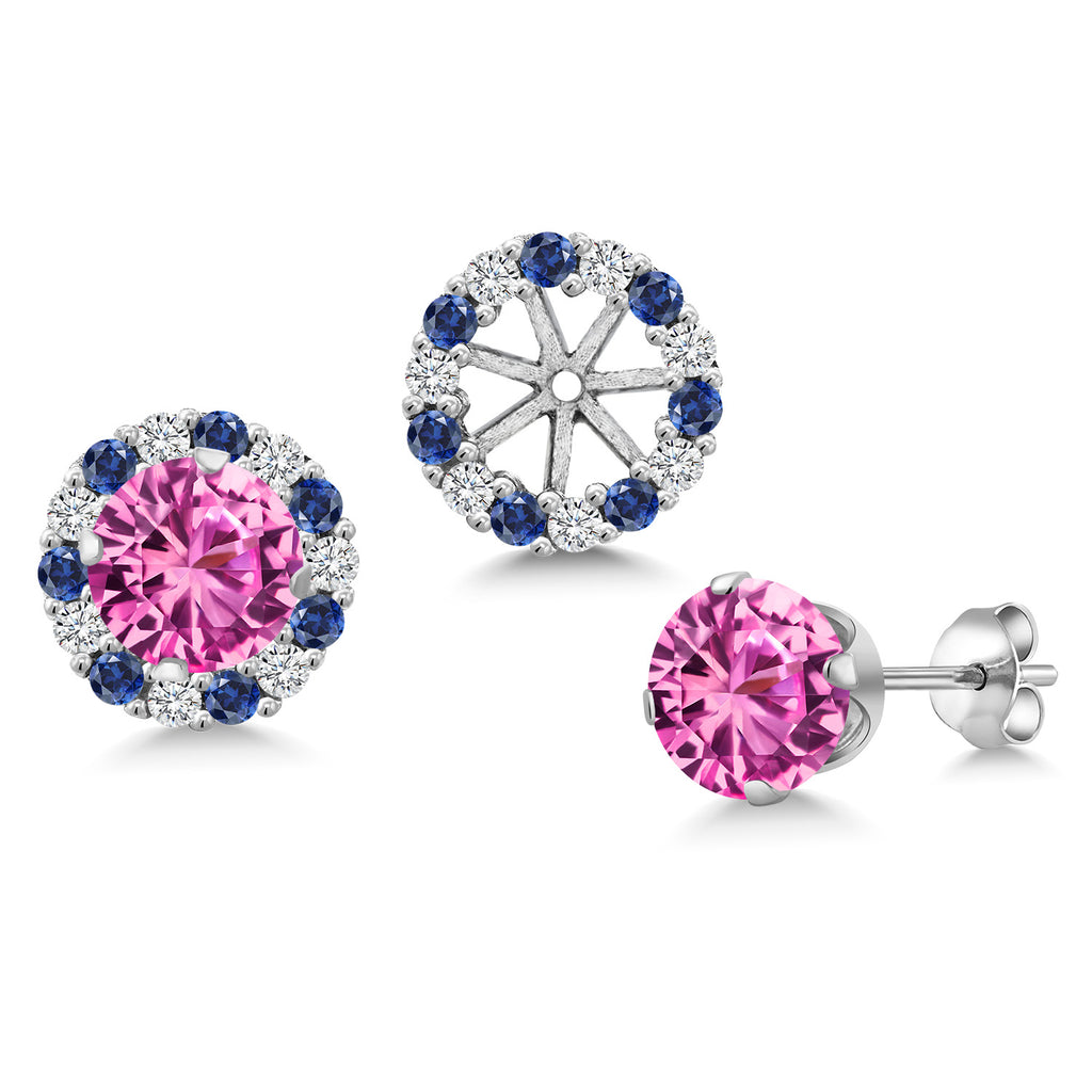 Pink Created Sapphire - September_Earrings in 925 Sterling Silver