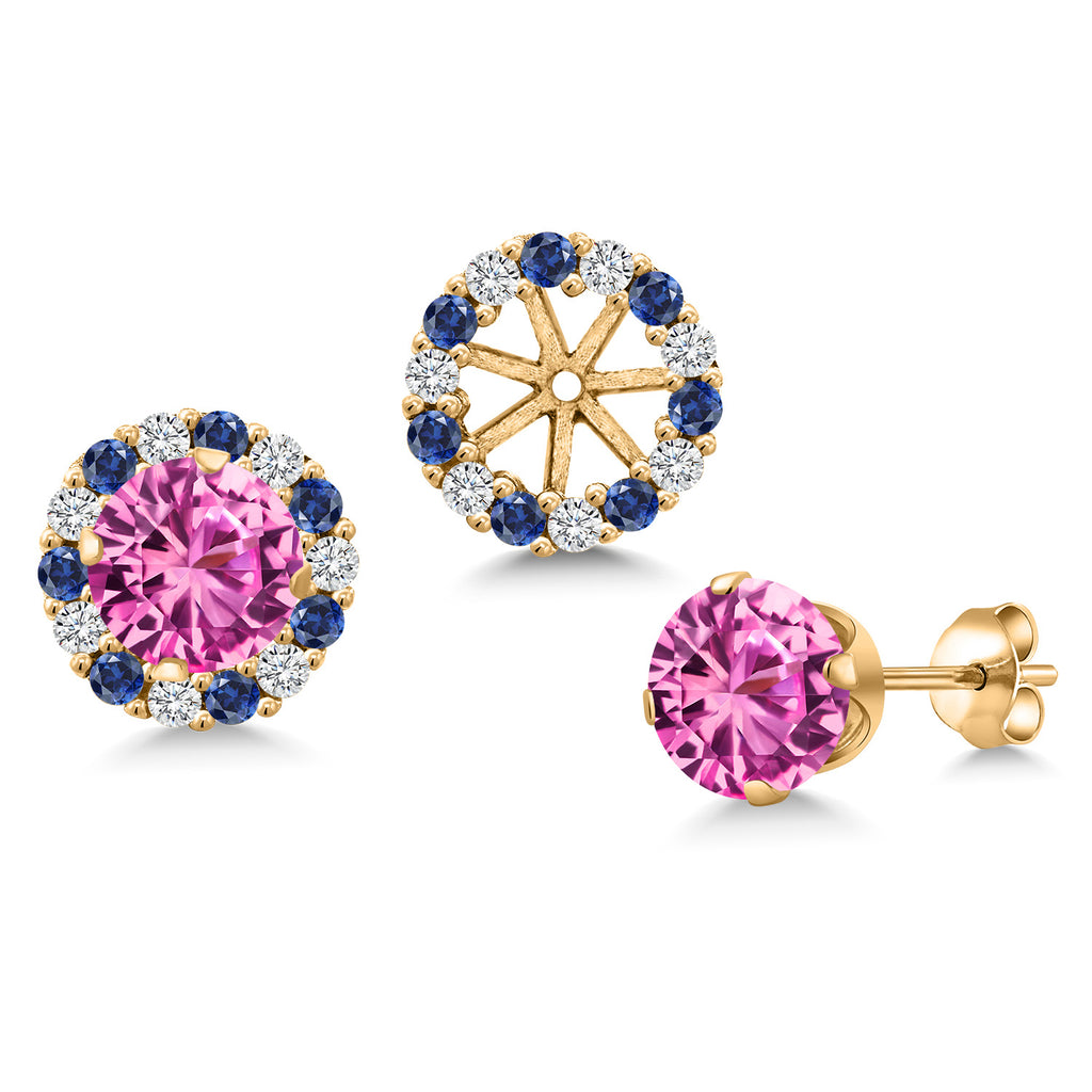 Pink Created Sapphire - September_Earrings in 925 Yellow Gold Plated Silver