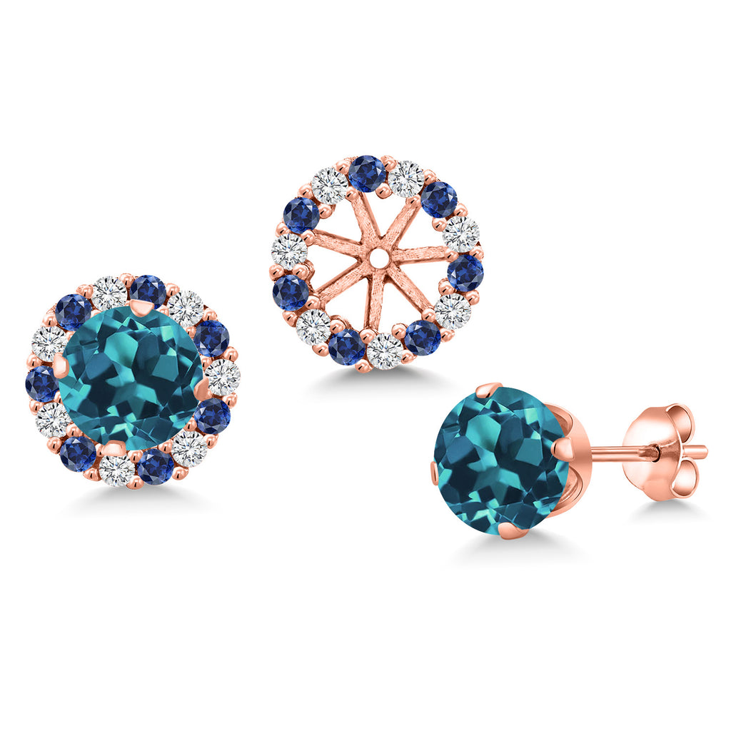 London Blue Topaz - November_Earrings in 925 Rose Gold Plated Silver