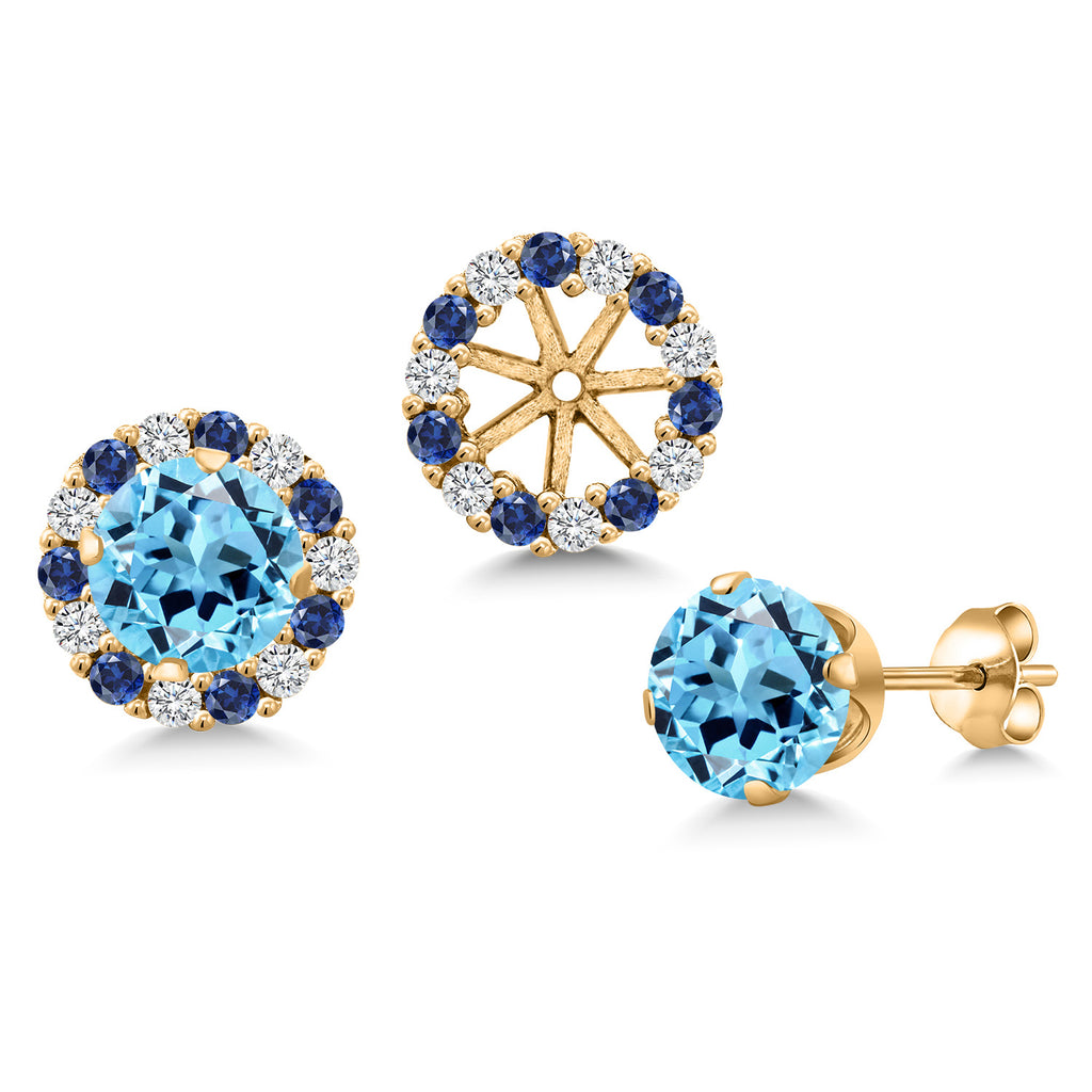Swiss Blue Topaz - November_Earrings in 925 Yellow Gold Plated Silver