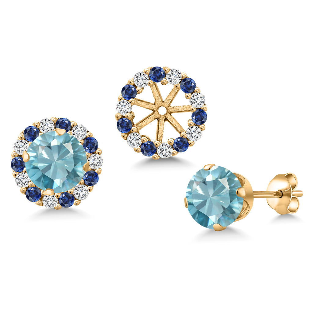 Blue Zircon_Earrings in 925 Yellow Gold Plated Silver