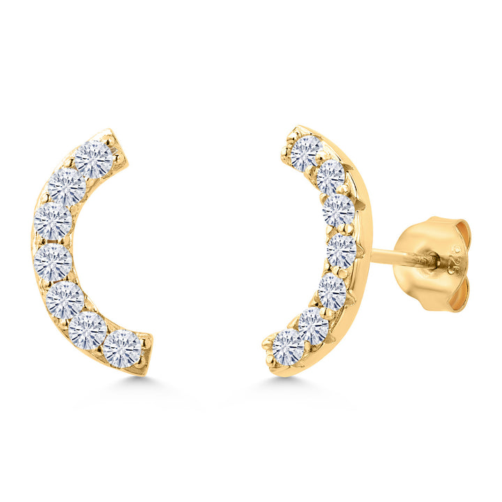 White Moissanite - April_Earrings in 925 Yellow Gold Plated Silver