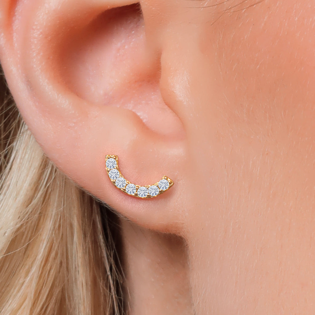 White Moissanite - April_Earrings in 925 Yellow Gold Plated Silver