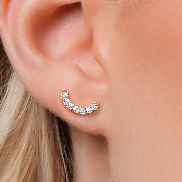 White Moissanite - April_Earrings in 925 Yellow Gold Plated Silver