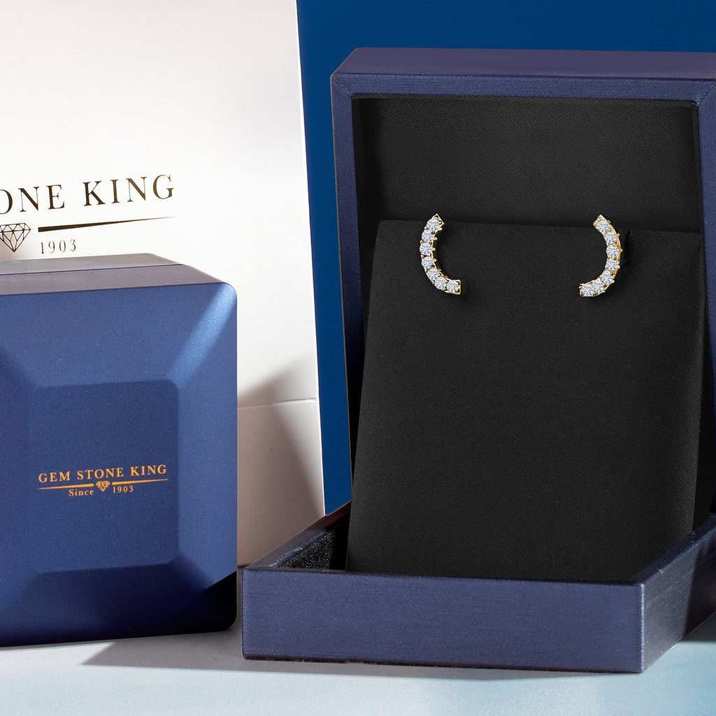 White Moissanite - April_Earrings in 925 Yellow Gold Plated Silver