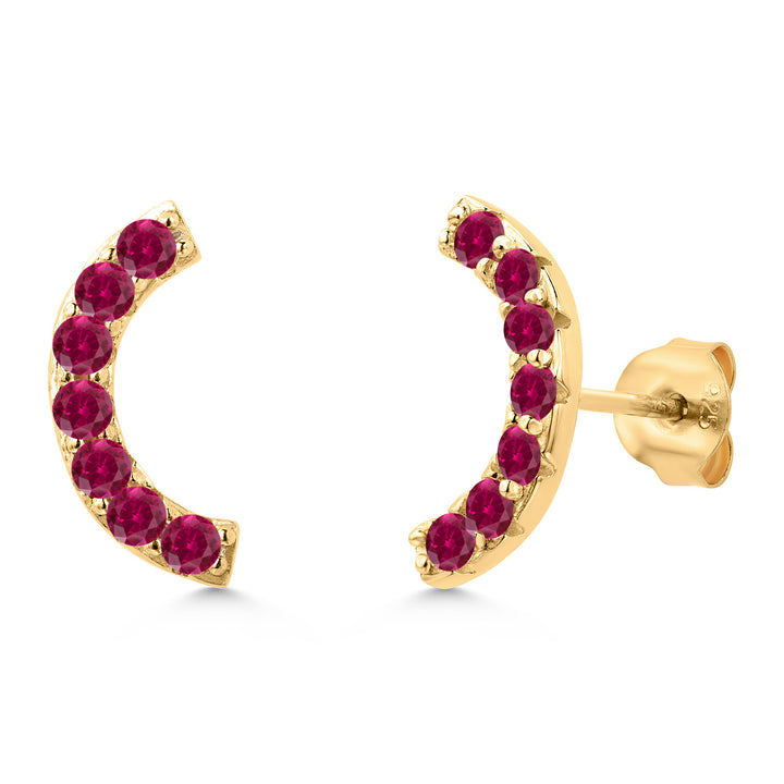 Created Ruby - July_Earrings in 925 Yellow Gold Plated Silver
