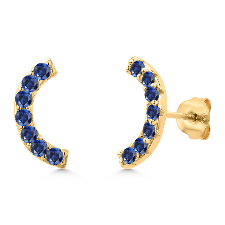 Blue Created Sapphire - September_Earrings in 925 Yellow Gold Plated Silver