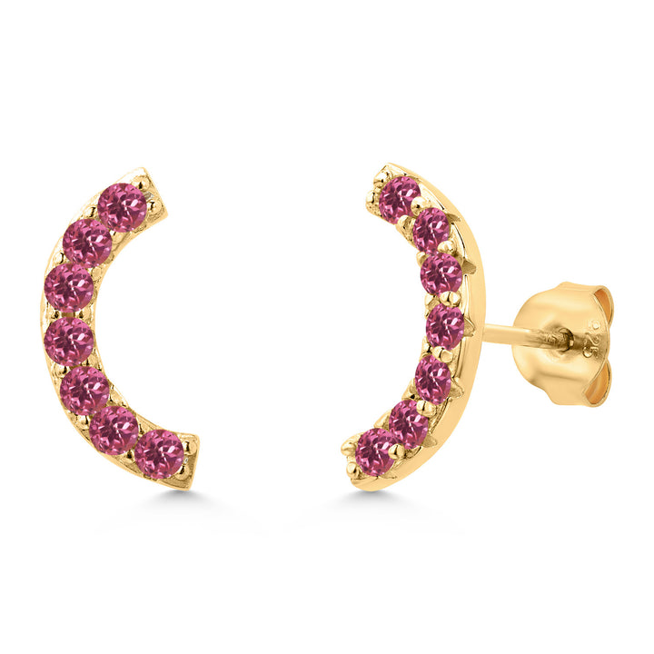 Pink Tourmaline - October_Earrings in 925 Yellow Gold Plated Silver