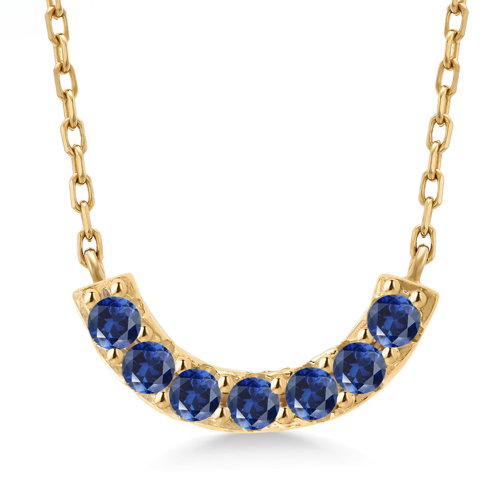 Blue Created Sapphire - September_Necklace in 925 Yellow Gold Plated Silver