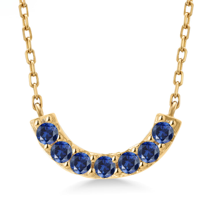 Blue Created Sapphire - September_Necklace in 925 Yellow Gold Plated Silver