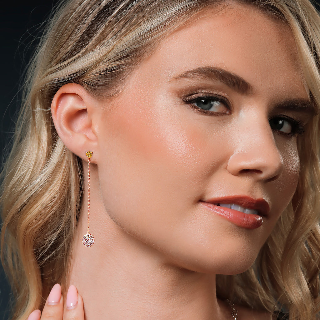 Yellow and White_Earrings in 925 Rose Gold Plated Silver