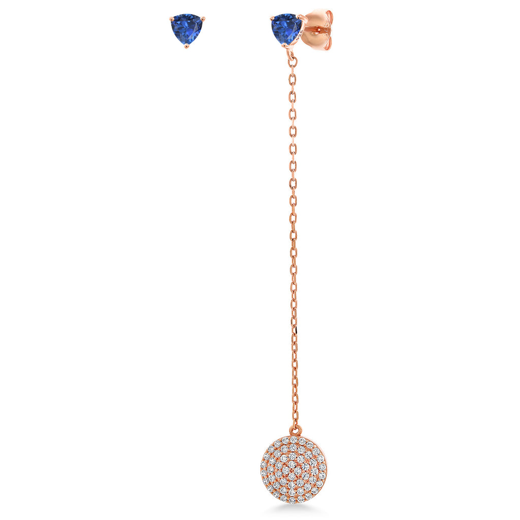 Blue Created Sapphire - September_Earrings in 925 Rose Gold Plated Silver