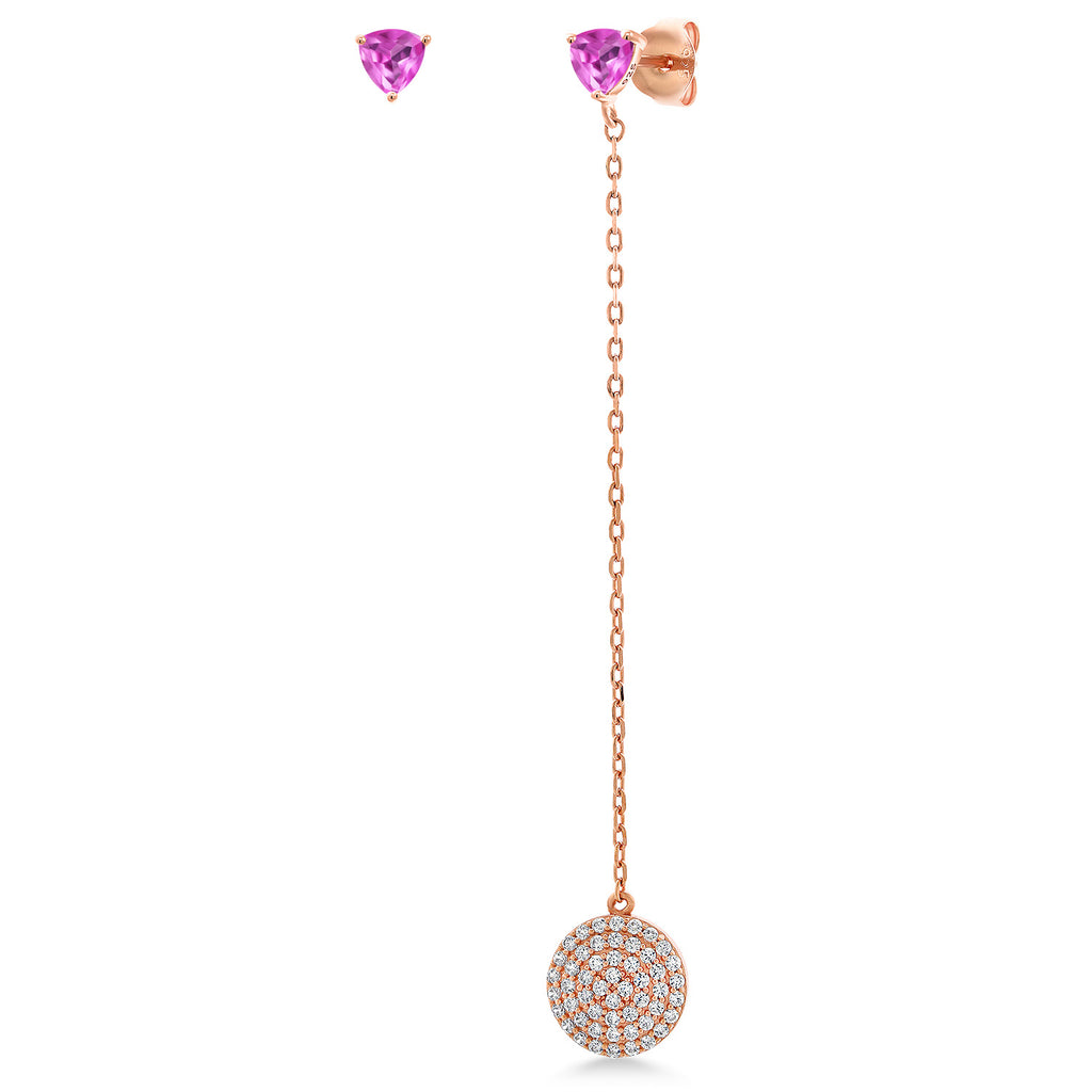 Pink Created Sapphire - September_Earrings in 925 Rose Gold Plated Silver