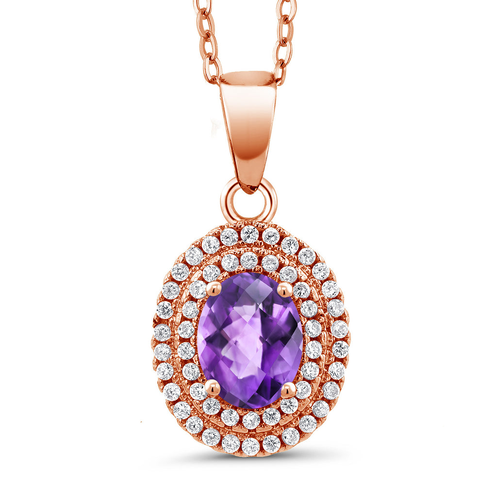 Amethyst-Checkerboard - February_Pendant in 925 Rose Gold Plated Silver