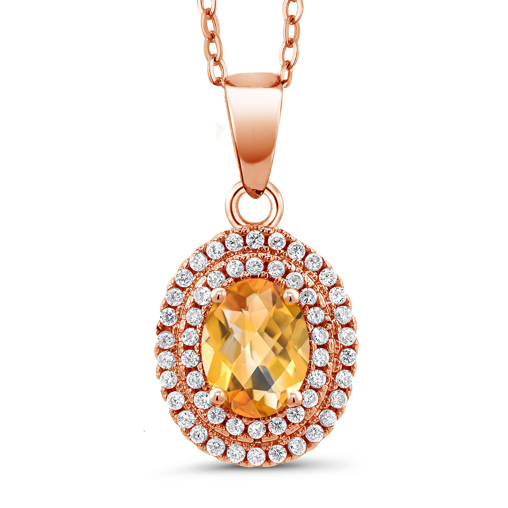 Citrine-Checkerboard - November_Pendant in 925 Rose Gold Plated Silver