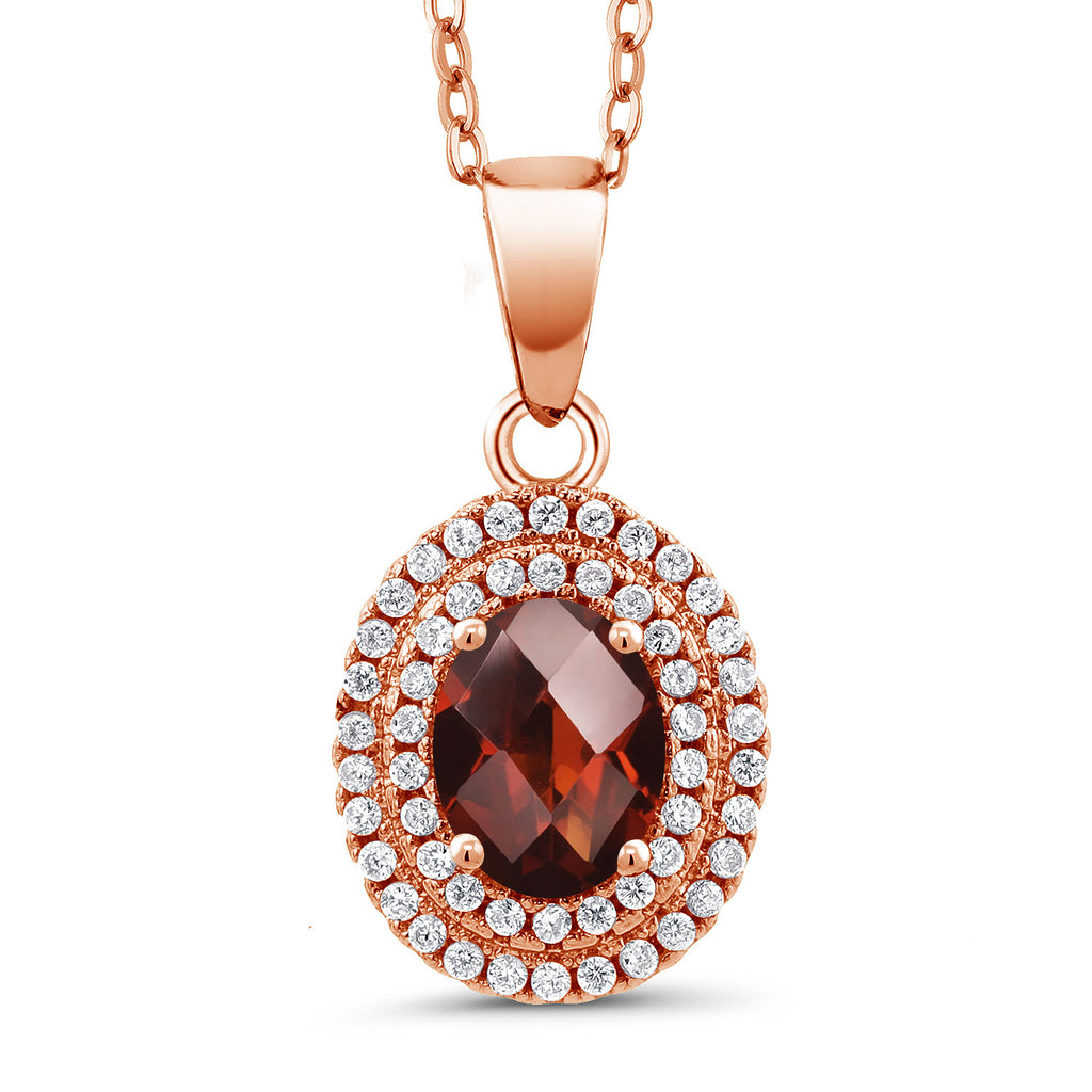 Garnet-Checkerboard - January_Pendant in 925 Rose Gold Plated Silver