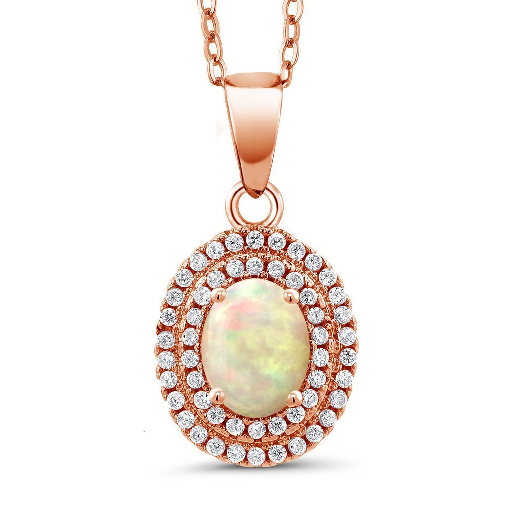 Ethiopian Opal-Cabochon - October_Pendant in 925 Rose Gold Plated Silver
