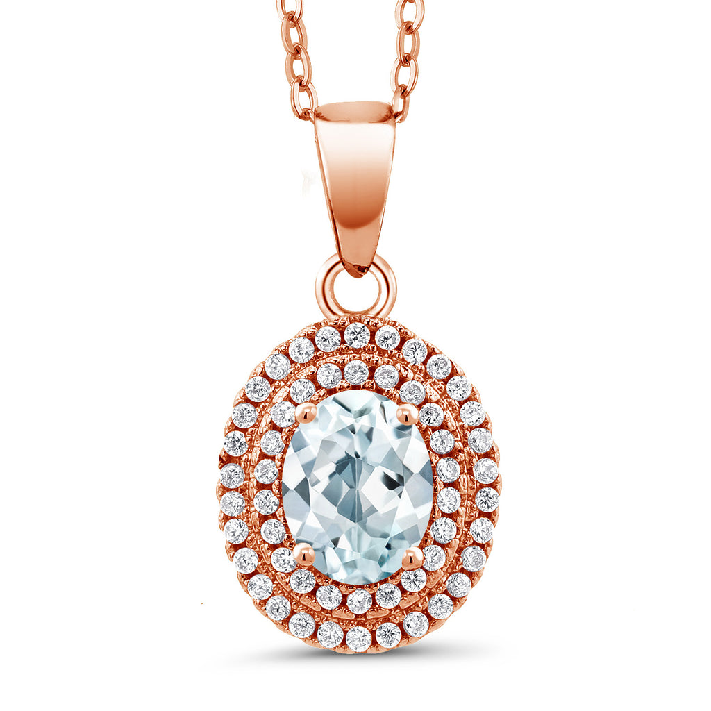 Aquamarine - March_Pendant in 925 Rose Gold Plated Silver
