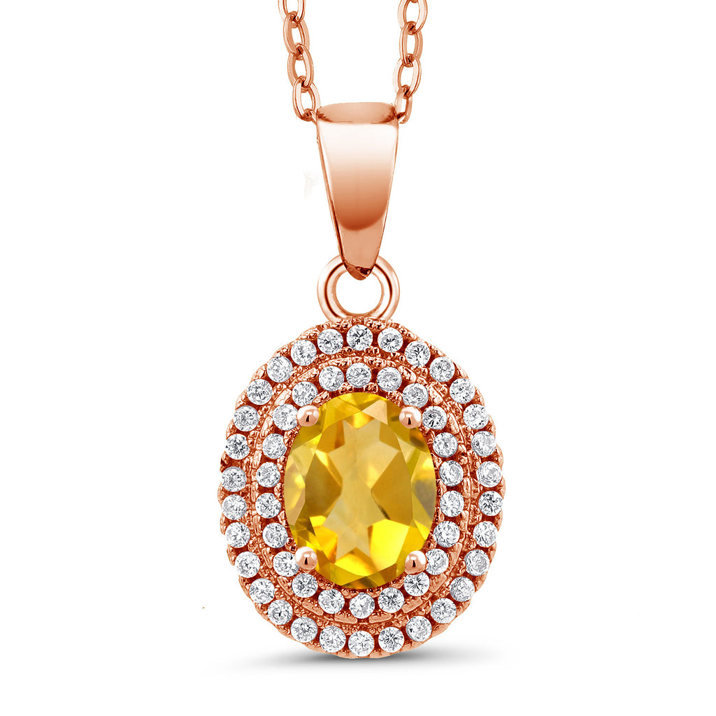 Citrine - November_Pendant in 925 Rose Gold Plated Silver