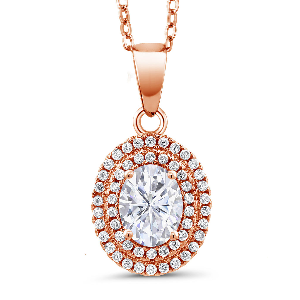Moissanite and Zirconia_Pendant in 925 Rose Gold Plated Silver
