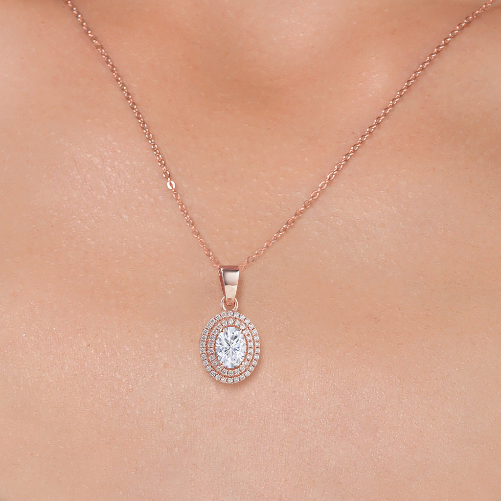 Moissanite and Zirconia_Pendant in 925 Rose Gold Plated Silver