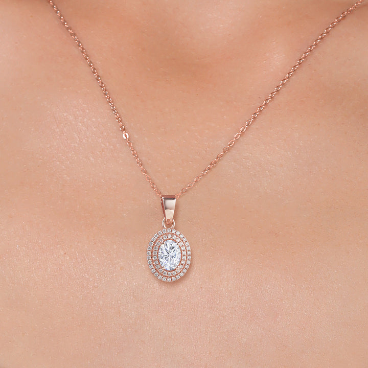 Moissanite and Zirconia_Pendant in 925 Rose Gold Plated Silver
