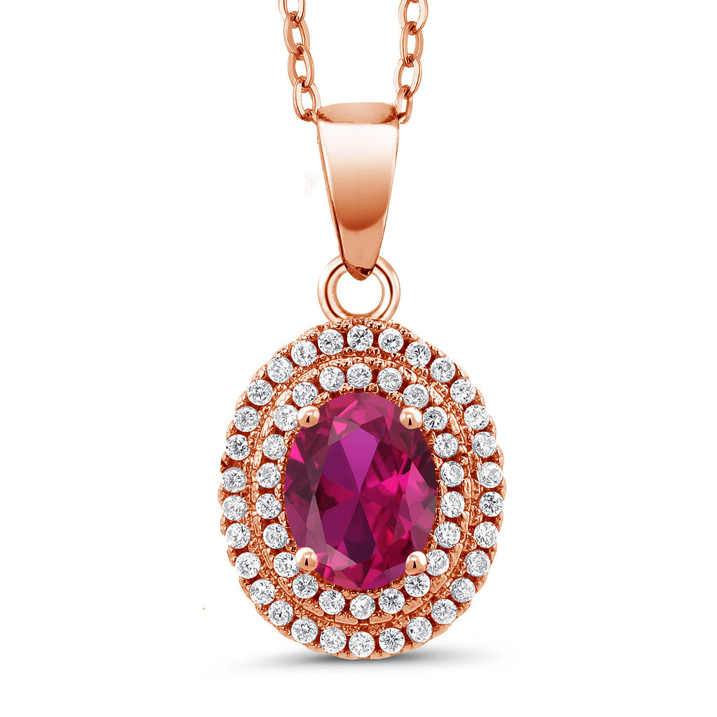 Created Ruby - July_Pendant in 925 Rose Gold Plated Silver