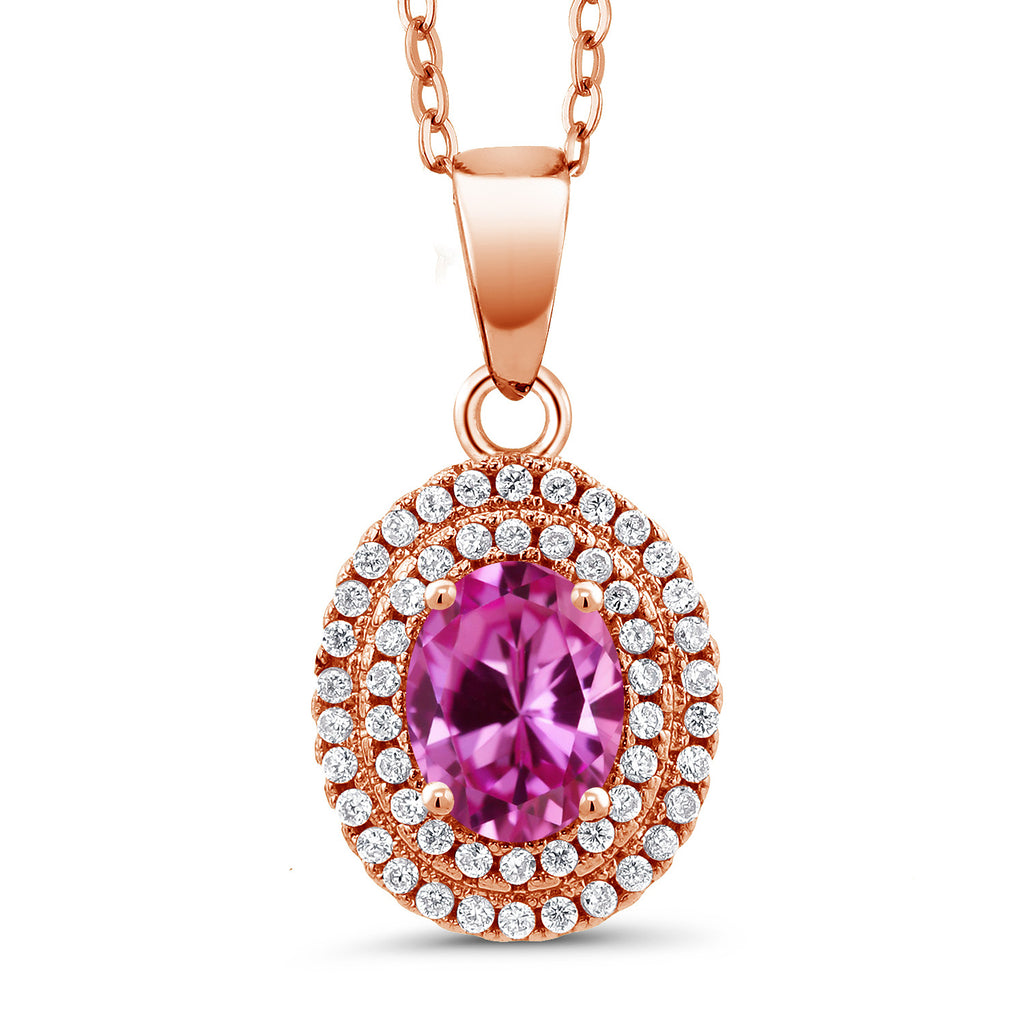 Pink Created Sapphire - September_Pendant in 925 Rose Gold Plated Silver