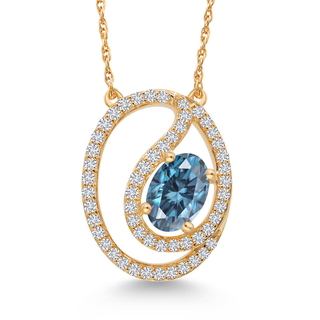 Persian Blue Moissanite - April_Pendant in 10K Yellow Gold