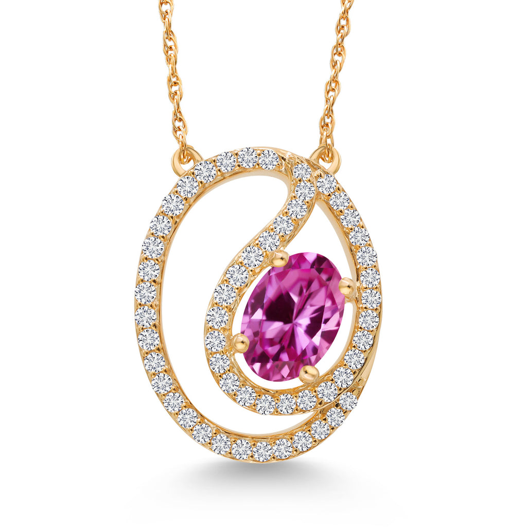 Pink Created Sapphire - September_Pendant in 10K Yellow Gold