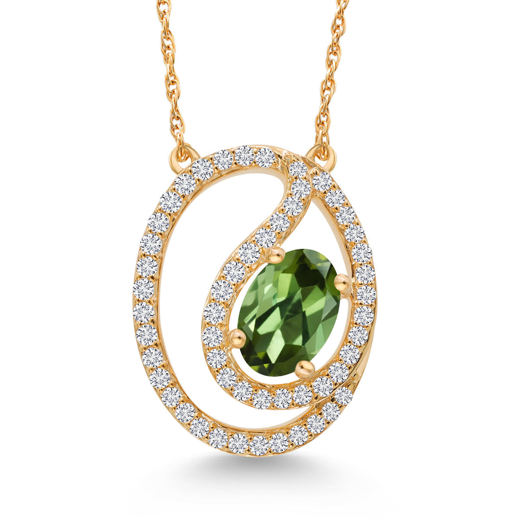 Green Tourmaline - October_Pendant in 10K Yellow Gold