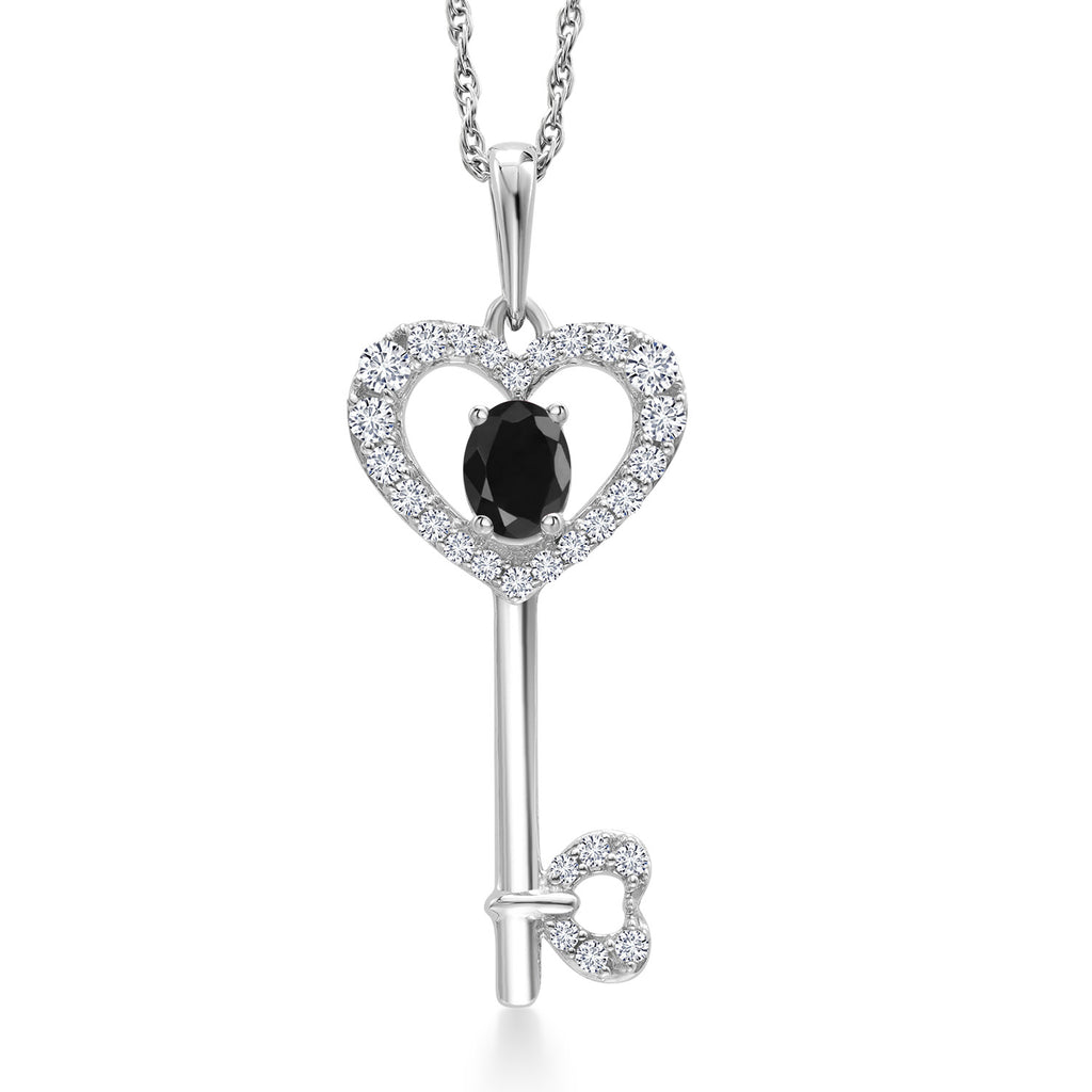 Black Sapphire - September_Pendant in 10K White Gold