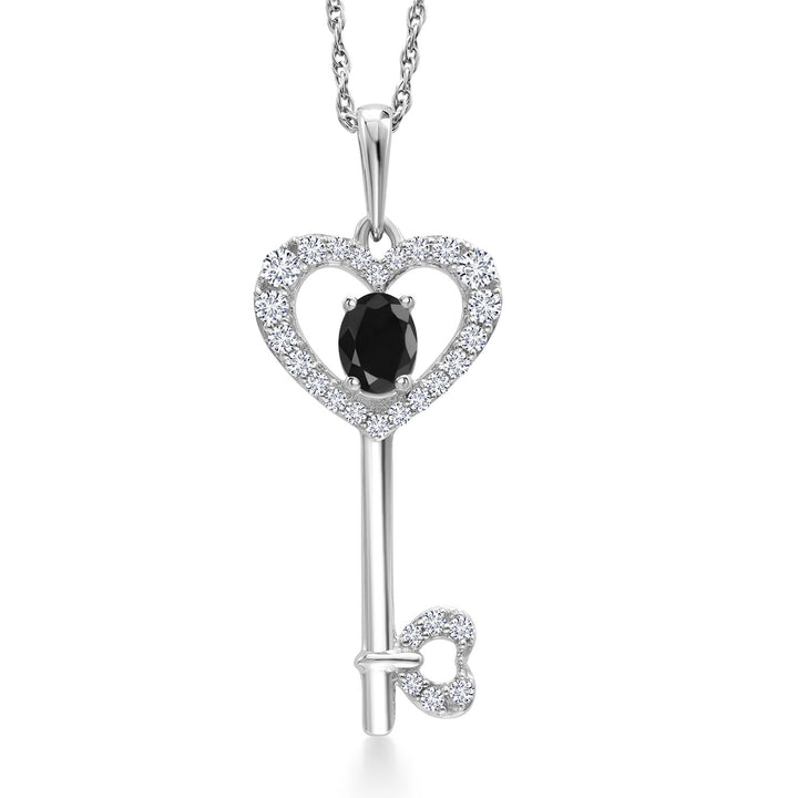 Black Sapphire - September_Pendant in 10K White Gold