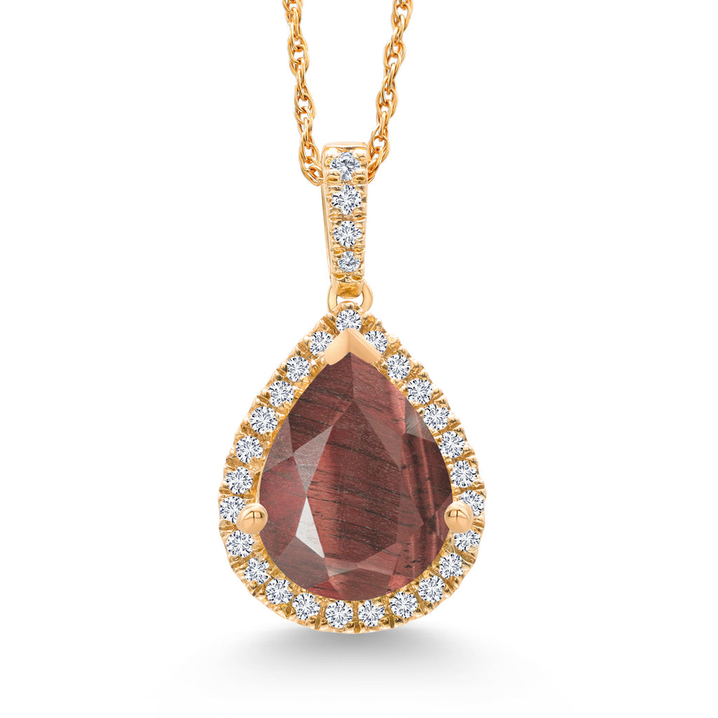 Red Tiger Eye_Pendant in 10K Yellow Gold