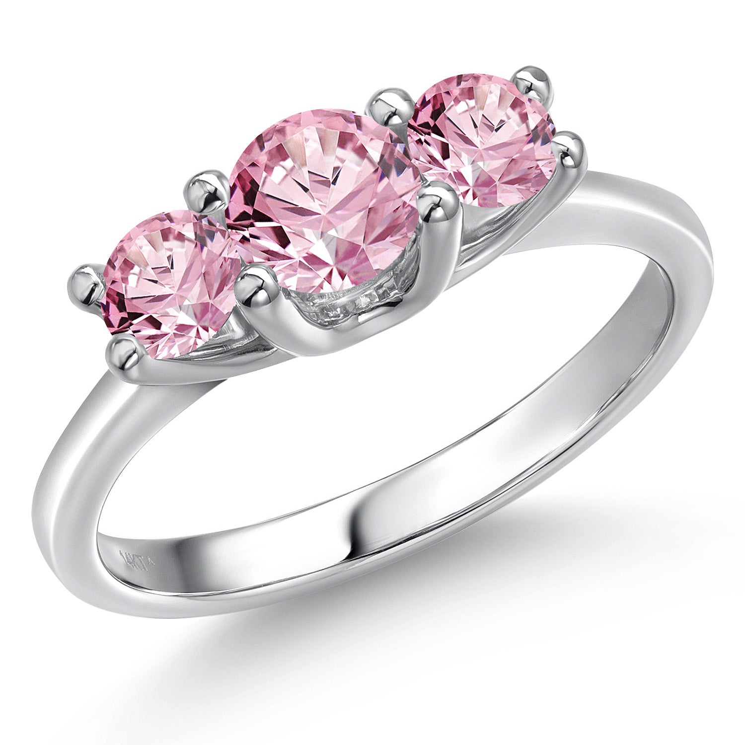 14K White Gold Pink Lab Grown Diamond 3-Stone Engagement Ring | 1.00 Cttw | Round 5MM and 4MM | Three Stone Wedding Anniversary Promise Ring For Women